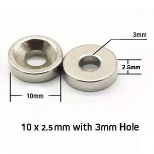 Neodymium Countersunk Magnets 10mm x 2.5mm Hole 3mm
