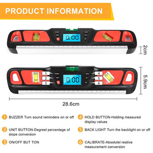 11 Inch Digital Spirit Level Inclinometer with Magnetic Base