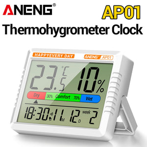 Thermometer & Hygrometer with Clock ANENG AP01