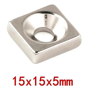 Neodymium Square Block Magnet 15x15x5mm with 5mm Hole