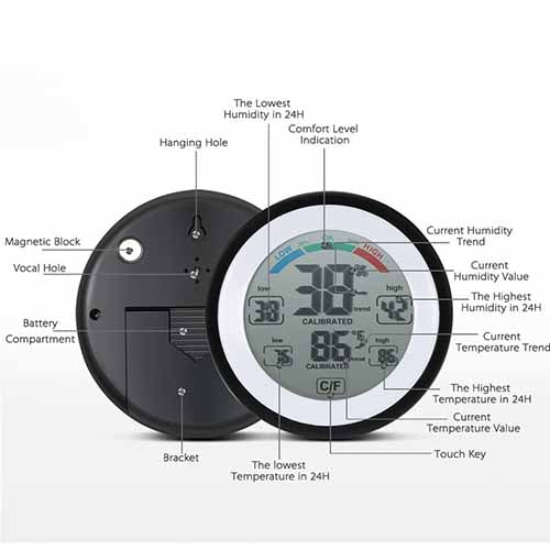 Multi-functional Digital Thermometer Hygrometer with Touch Screen