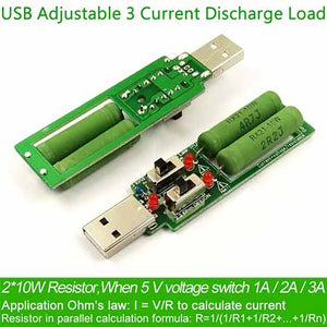 USB Adjustable Load Discharge Resistance Tester 1A/2A/3A