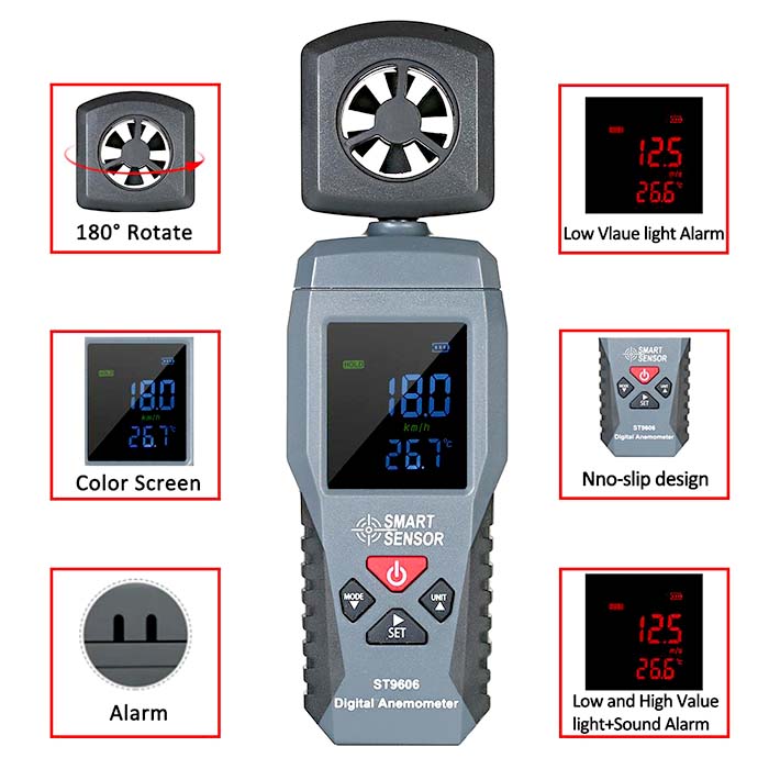 Anemometer Sensor Module SMART SENSOR Mini Digital Anemometer 0.3-30m/s Air Flow Tester in Sri ...